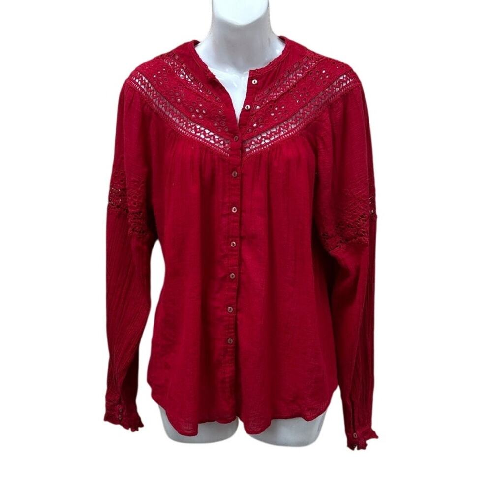 Free People Red  Boho Crochet Trim Top size M